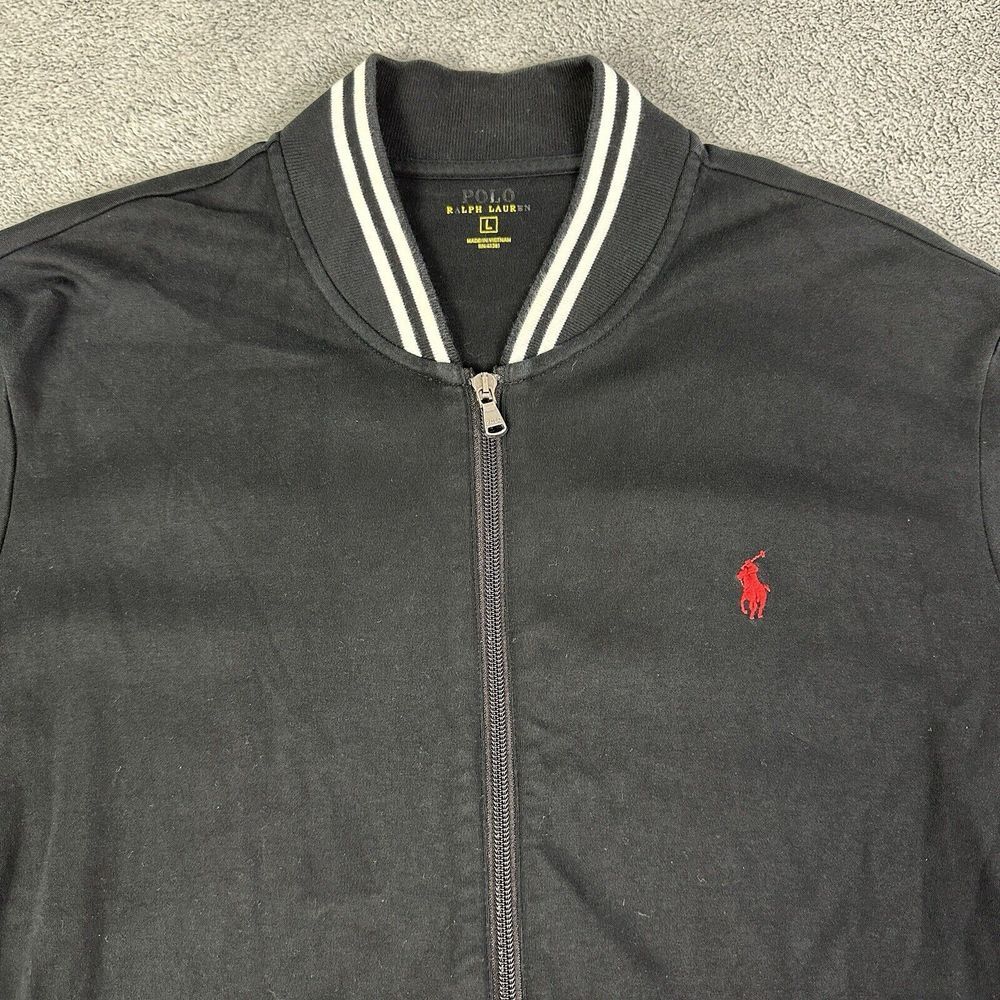 Polo Ralph Lauren Track Jacket Mens Large Double Knit Black Full Zip Red Pony - Picture 4 of 13